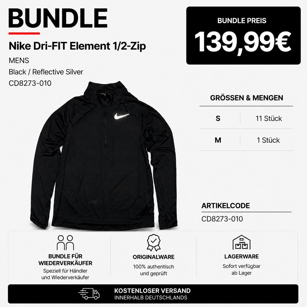 12x Nike Dri-FIT Element 2.0 Half-Zip CD8273-010