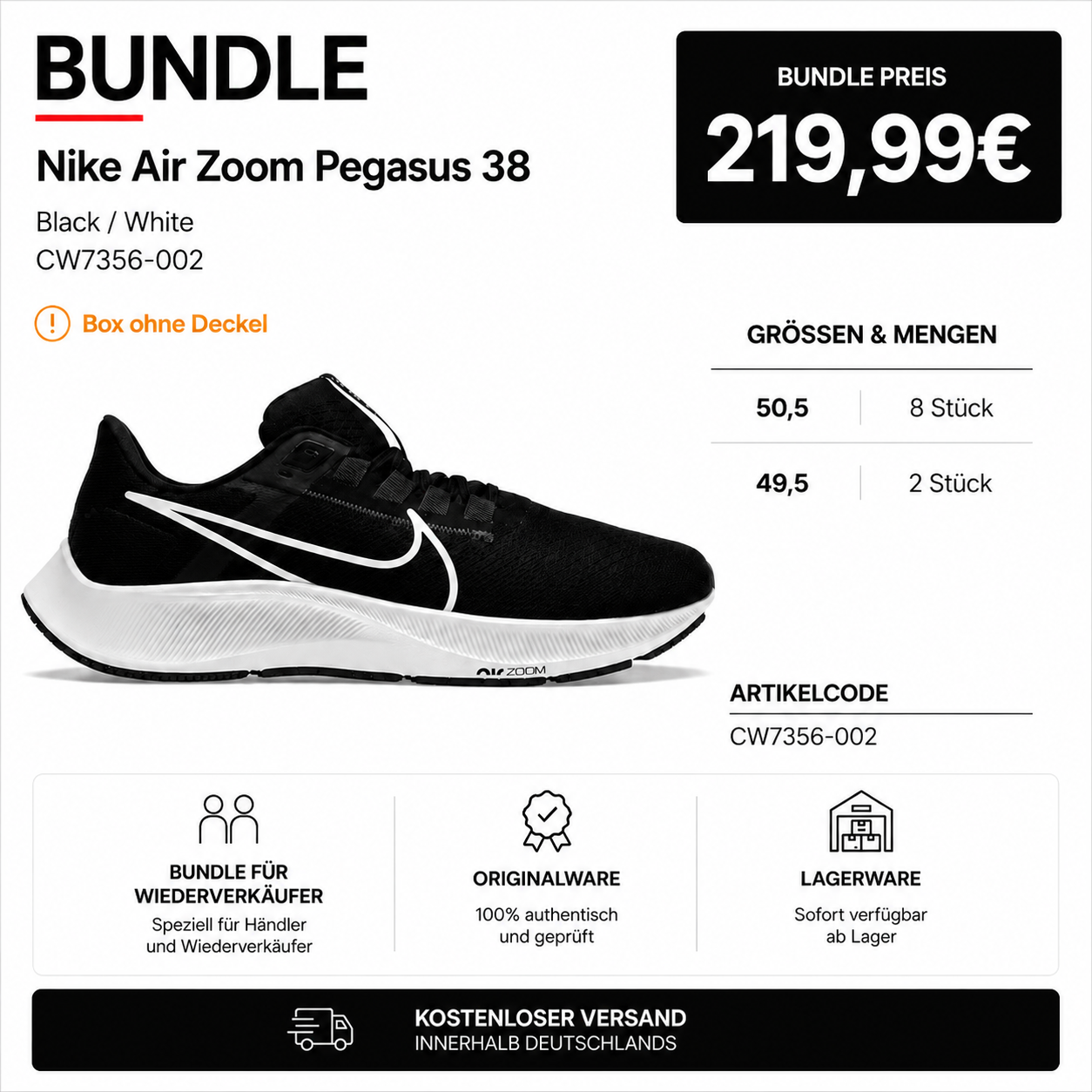 10x Nike Air Zoom Pegasus 38 CW7356-002
